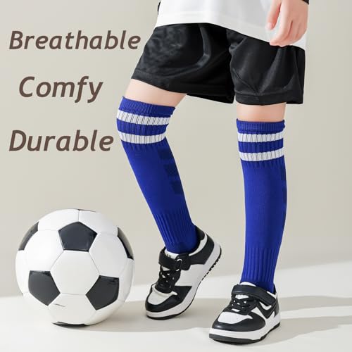 Kids Striped Knee High Soccer Socks - Cushioned Athletic Socks for Boys & Girls Football & Baseball2