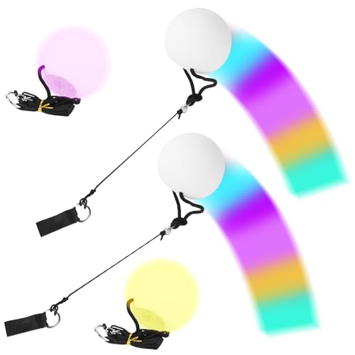 2 Pcs LED Poi Balls LED POI Spinning Balls with 9 luminous functions Luminous Poi Juggling Balls with 7 luminous colors for Beginners Kids and Adults Play Dancing Camping Light Shows Raves