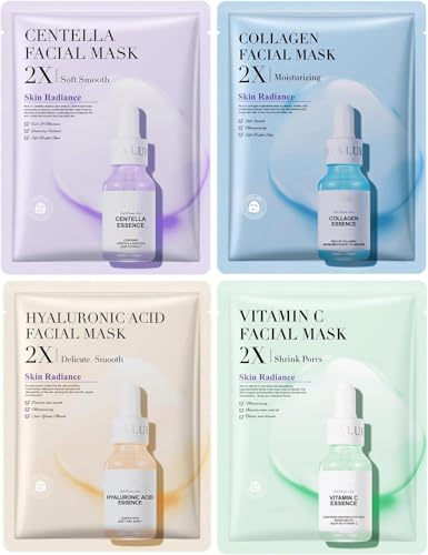 Image of 4PCS Hydrating Face Masks, Collagen, Hyaluronic Acid, Vitamin C & Centella | Individually Packed for Moisture-Focused Self-Care; Ideal for Home, Travel, Holidays and Pamper Nights