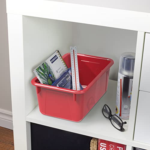 Image of Storex Small Cubby Bins - Plastic Storage Containers for Classroom with Non-Snap Lid, 12.2 x 7.8 x 5.1 inches, Red, 5-Pack (62407A05C)