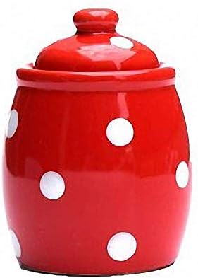 Ceramic Dot Pattern Sugar Bowl Sugar Dispenser Salt Pot Pepper Storage Jar Seasoning Pot Container Sugar Box Condiment Spice Holder with Lid for Home Kitchen, Red