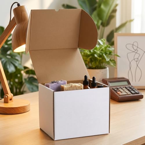 Image of WIFTREY 10X8X8 Shipping Box Set of 15, 10 x 8 x 8 Small White Corrugated Cardboard Mailer Box for Packing, Mailing, Small Business Shipping