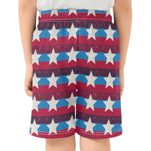 CHIFIGNO Stars Red Blue Stripes Youth Boys Thick Summer Clothes Boys Casual Shorts with Elastic Waist with Pockets XS3