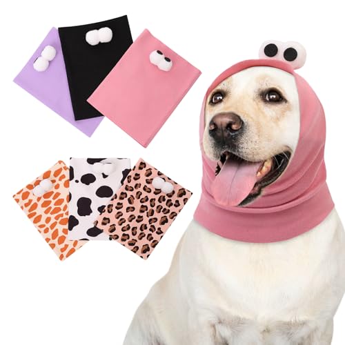 Image of SAWMONG Cute Dog Calming Hoodie Ear Head Covers for Noise Fireworks,No Shake Ear Wraps for Anxiety Relief,Dog Ear Muffs Hematoma Pet Grooming and Force Drying Pink,L