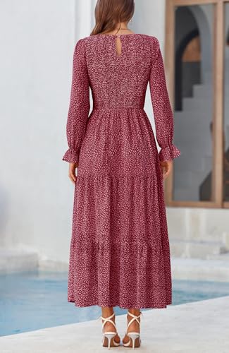Image of BTFBM Women Casual Long Sleeve Crew Neck Fall Dress Bohemian Relaxed Fit Floral Flowy Maxi Dresses Tiered Cocktail Dress
