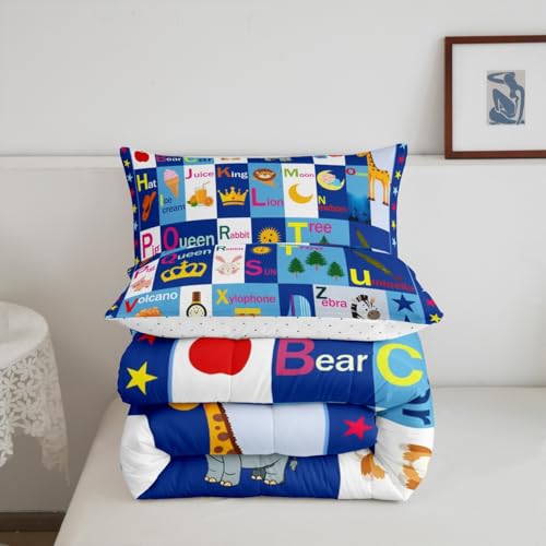 Image of Feelyou Kids ABC Alphabet Comforter Set Toddler Size, Educational Bedding Set Boys Girls Learning Duvet Insert Teens Bedroom Decor Microfiber Bed Set
