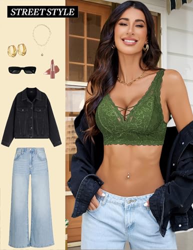 Image of Avidlove Lace Bralette for Women Sexy Unpadded and Unlined Wireless Bra V Neck Criss Cross Everyday Lingerie Bralettes