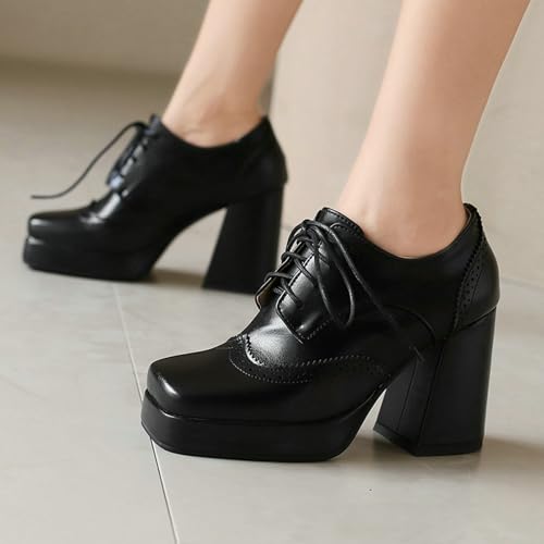 KysBloes Women Platform Oxford Shoes Chunky High Heel Pumps Vintage Wingtip Oxford Shoes Square Toe Lace Up Booties3