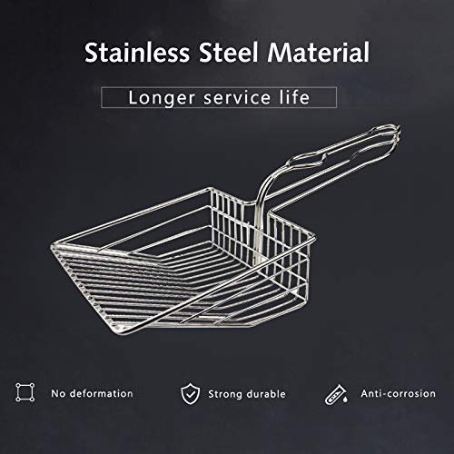 Peneiradora de lixo de aço inoxidável para gatos Peneiradora de cocô de gato com cabo longo Peneirin