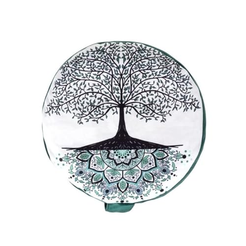 Tempotech Original ® Zafu Meditación Árbol De La Vida | Altura 18 cm x Ancho 30 cm | 100% Algodón | Relleno de Cascara Alforfón | Cojín Meditacion Yoga | Yoga Accesorios | Cojín Pilates (Verde, 18cm)