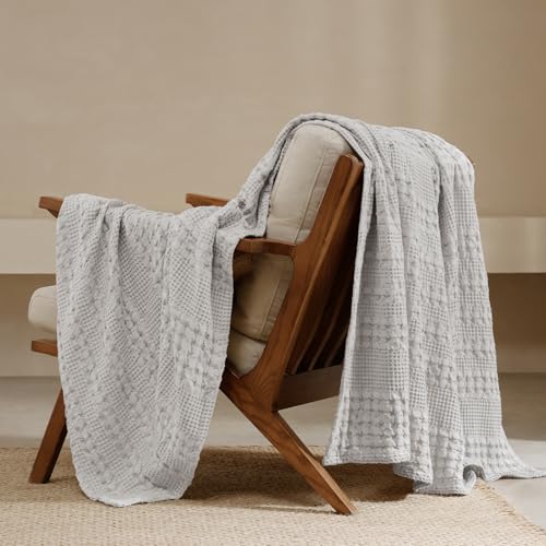PHF 100% Cotton Waffle Weave Throw Blanket, Soft Lightweight Breathable Cozy Throws for Couch Bed...