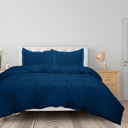 Image of ROYALE LINENS Navy Duvet Cover Full Size - 3 Piece Bedding Comforter Covers - Zipper Closure - 1 Full Duvet Cover 80x90 inches and 2 Pillow Shams - No Comforter Included