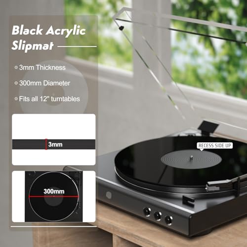 Plattenspieler-Matte, Schallplatten-Slipmat, Acryl-Plattenspieler-Platte, Vinyl-Rutschmatten (Schwarz)