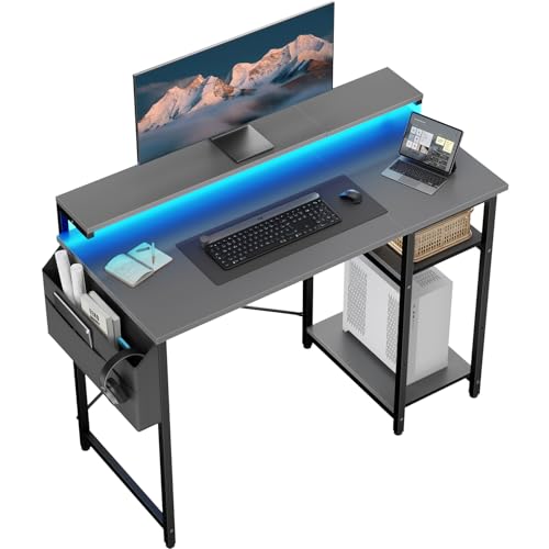 SOLAVERO LED Escritorio 100 x 48 cm Mesa Pequeña con Soporte de Monitor Ordenador con Bolsa de Almacenaje