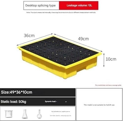 Stackable Spill Containment Pallets – Robust Modular Platforms with Flat Grids for Storage in Warehouses and Factory Halls – Durable Polyethylene Spill Containment Soluti-49x36x10cm