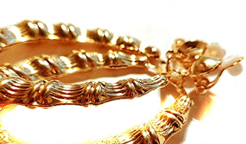 Divas Diggables Clip-On Earrings Oval Bamboo Hoop Earrings Gold Tone 2.5 Inch Long thumb #2