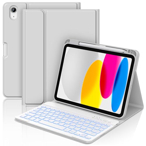 Image of COO 7 Color Backlit Keyboard Case for iPad 11th A16 /10th Gen | 7-Color Backlit Detachable Bluetooth Keyboard, Pencil Holder, Auto Wake /Sleep, 3 Adjustable Angles, PU TPU Cover, Gray