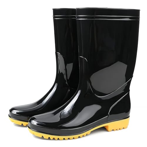Image of DKSUKO Men's Mid-calf Rain Boots,Waterproof Antil-Slip PVC Garden Work Boots,Outdoor Rubber Boots
