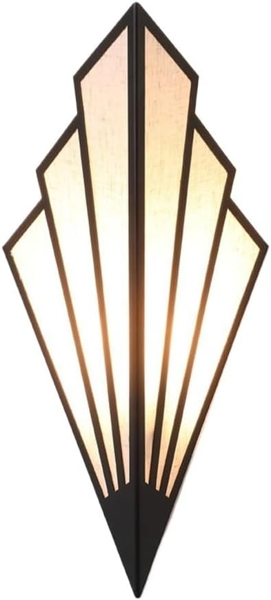 Modern Art Deco Wall Sconce, Iron Fan Shaped Wall Light Fixture, Minimalist Linen Fabric Sconce with Metal Accents, Hardwired Wall Lamp for Bedroom Living Room Hallway Corridor Parlor(Gold)