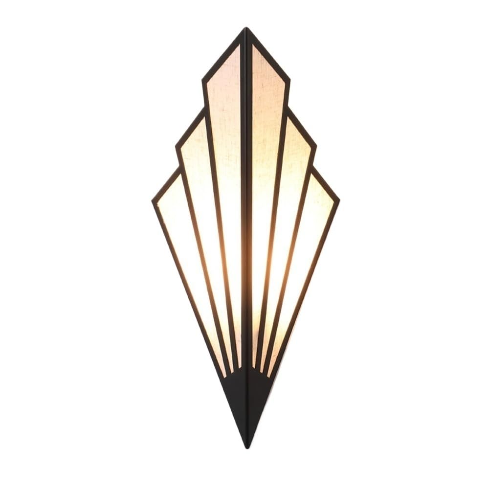 NHPJFDC Modern Art Deco Wall Sconce, Iron Fan Shaped Wall Light Fixture, Minimalist Linen Fabric Sconce with Metal Accents, Hardwired Wall Lamp for Bedroom Living Room Hallway Corridor Parlor(Black)