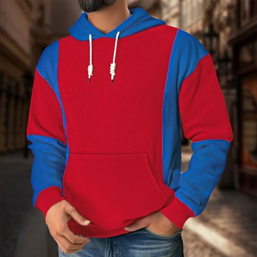 Mens Color Block Pullover Hoodie Big and Tall Novelty Drawstring Hooded Long Sleeve Sweatshirts Patchwork Casual Tops2