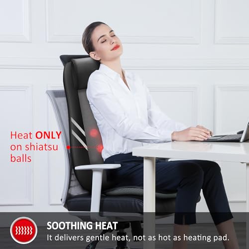 Image of Snailax Shiatsu Back Massager with Heat for Home & Office, Full Back Massage Chair Pad with 8 Kneading Nodes, Vibration Seat Cushion, Chair Massager for Office Workers, Seniors, Mom, Dad Gifts Father