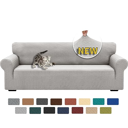 XINEAGE High Stretch Sofa Covers 4 Seater Latest Jacquard Extra Large Couch Covers for Dogs Pet 1 Piece Sofa Slipcovers Living Room Non Slip Couch Furniture Protector Washable (4 Seater, Silver Grey)