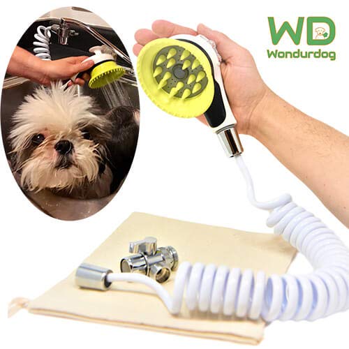 Wondurdog Quality Sink Faucet Pet Wash Kit | Innovative Shower Brush w/Splash Shield