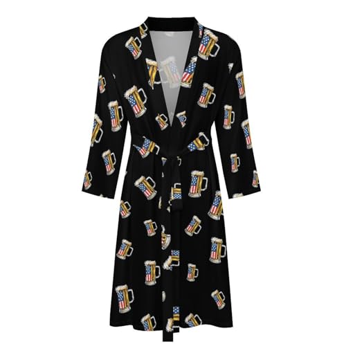 U.S. Flag Beer Mens Bathrobe Soft Long Bath Robe Warm Spa Robe Nightgown Quick Dry with Waist Belt4