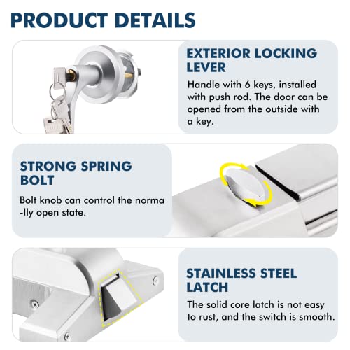 Yuchengtech Door Push Bar Panic Exit Device With Alarm Panic Bars For Exit Doors 31.5‘’ Commercial Emergency Panic Bar Exit Device Stainless Steel Panic Door Hardware For 33”-50” Wood Metal Doors #TOP3