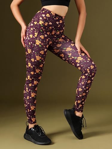 Image of Clovia Women's High Rise High-Rise Floral Print Active Regular Fit Tights With Side Pocket