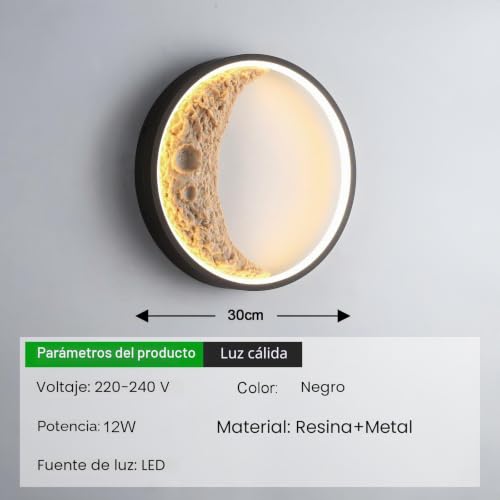 Apliques dormitorio LED de bajo consumo con luz cálida y relieve lunar 3D 2