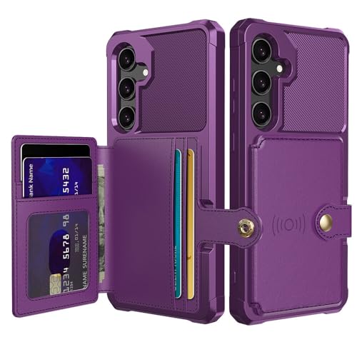 Étui iPhone et Samsung Galaxy S21 Plus en cuir violet avec fentes portefeuille