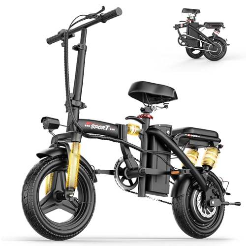 Misodo Electric Bike for Adults Teens, 1200W Peak Motor, 25MPH Folding E-Bike, 48V 10Ah Battery, 45 Miles Range, Advanced 6-Point Suspension, 14" Compact Electric Bicycle with Pedals for Commuting