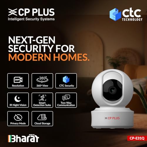 CP PLUS 3MP Resolution Smart Wi-fi CCTV Home Security Camera | 360° View | Motion Tracking | 2-Way Talk | Cloud & SD Card Support | CTC Cyber Secure Tech | 15M Night Vision | CP-E31Q 2