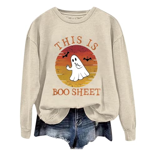 Sudaderas de Navidad para mujer, sudaderas activas de Halloween para mujer, manga larga, cuello redondo, sudadera con capucha para mujer con cremallera de tres cuartos, beige, XX-Large