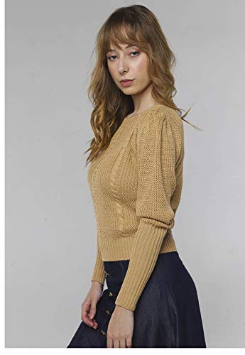 Suéter de Tricot Mangas Bufantes Gola Canoa Sob Caramelo (G)