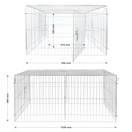 Wiltec Freilaufgehege für Kleintiere, 122 x 95 x 58 cm, stabiles und sicheres Laufstallgitter mit Sonnenschutz und 1 Öffnung