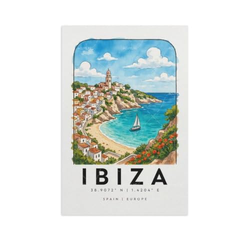 Impression peinture paysage urbain 60 x 90 cm grand poster Ibiza rétro