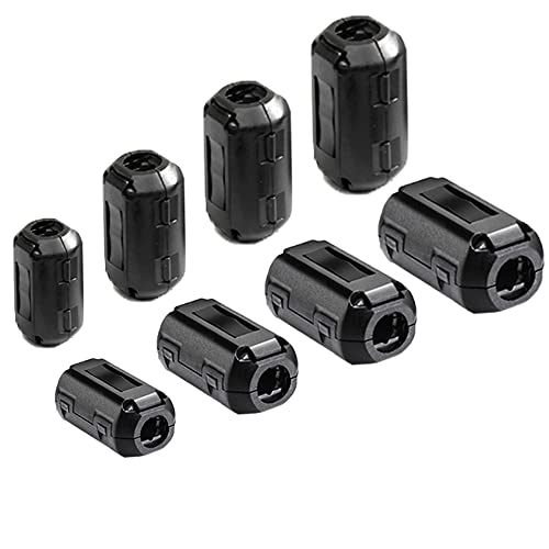 Aiqeer 8 Piezas Set de Núcleo de Anillo de Ferrita, Clip de Cable Supresor de Ruido EMI RFI, Filtro de Alta Frecuencia Antiinterferencias (5 mm, 7 mm, 9 mm, 13 mm Diámetro Interior)