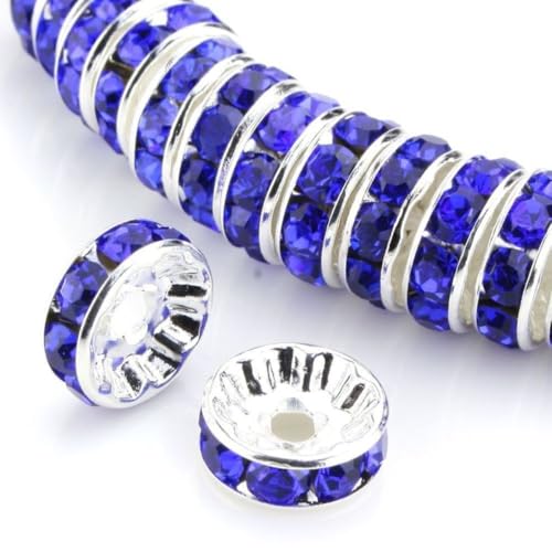 100 espaceurs cristal 12mm bleu saphir plaqué argent
