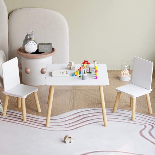 Image of Kids Table and 2 Chairs Set, 3 Pieces Toddler Table and Chair Set, Kids' Table & Chair Sets, Kid Play Table for Daycare, Classroom, Home (White)