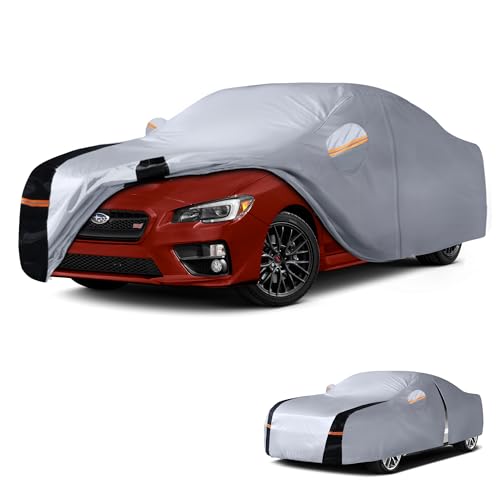Image of Multi-Layer Car Cover Custom Fit for Subaru WRX Impreza STI(2007-2026), 100% Waterproof All Weather for Automobiles, Gift with Towel, Heavy Duty Car Covers for Rain Sun UV Protection with Door Zipper.