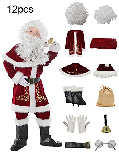 Halfjuly Santa Costume For Kids 12Pcs Set Christmas Party Santa Claus Suit For Boys Red Deluxe Velvet Child Cosplay M #TOP5