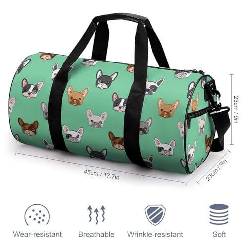 Sac de sport bulldog imprimé cartoon avec format polochon 45cm