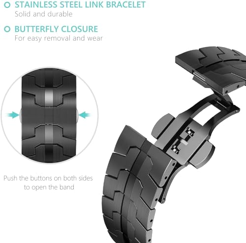 Image of Croiky Stainless Steel Band with Butterfly Clasp Compatible with Apple Watch Ultra 3 /2 /1 49mm, iwatch Strap Series 11 /10 46mm, 9 /8 /7 45mm, SE2 /SE 6 /5 /4 44mm (Black)