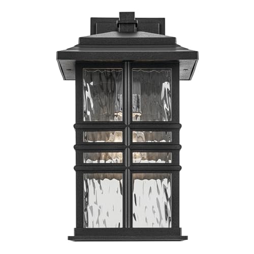 Kichler Beacon Square 14.25" 1-Light Outdoor Wall Light with Clear Hammered Glass in Textured Black, for Exterior Doors, Garage, Porch, or Patio (14.25" x 8"), 49830BKT - Image 2