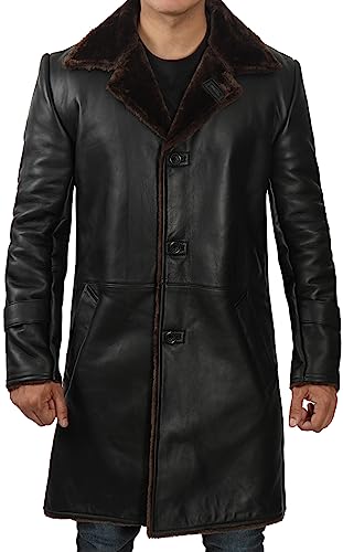 Image of fjackets Shearling Leather Coat Men - Real Lambskin Leather Jackets Mens Sherpa Lined Winter Casual Fur Coats Outerwear