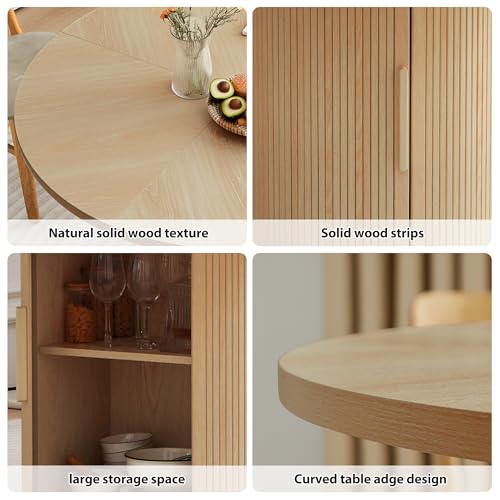 Image of weselon 47 inch Round Dining Table for 4, Kitchen Table Dinner Table with 2-Layer Storage Shelf and Wood Slide Door for Home Dining Room Living Room (Natural)