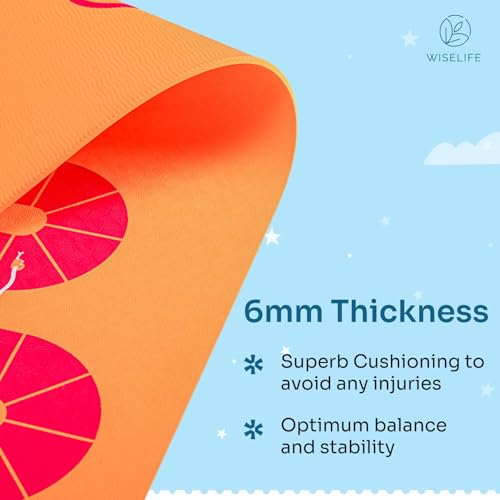 Image of Wiselife Kids Yoga Mat Non-Slip - Playtime For KIds 6mm Extra Thick, Soft, Easy to Fold, Anti Skid, Anti Slip (Play & Exercise Orange)